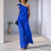 2 Piece Outfits for Women Summer One Shoulder Sleeveless Top And Wide Leg Pants Matching Lounge Set with