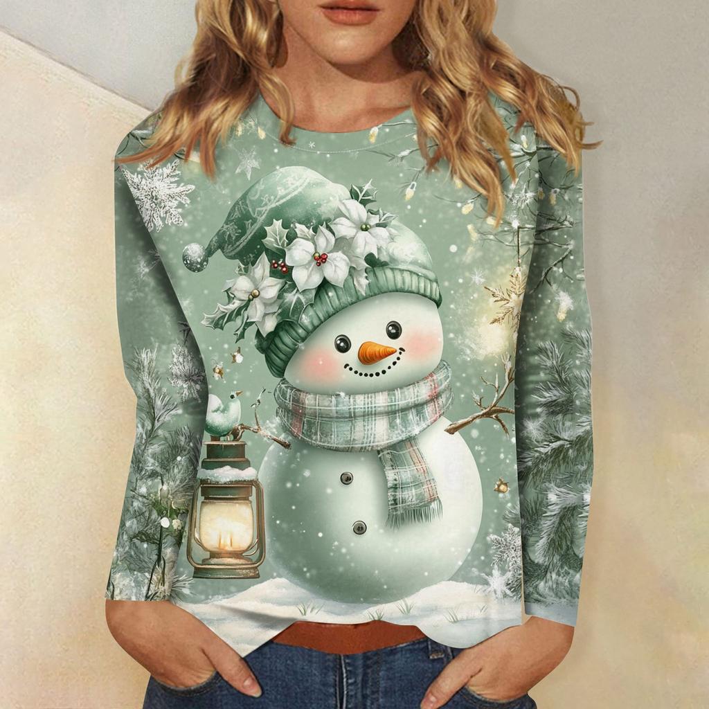 Long Sleeve Shirts For Women Cute Print Graphic Tees Blouses Casual Plus Size Basic Tops Pullover Christmas