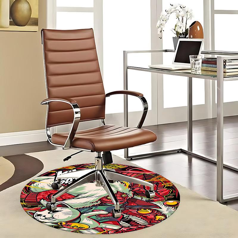 1pc Anime Cat & Demon Round Carpet - Office Chair Mat, Non-Slip Rug for Home Decor