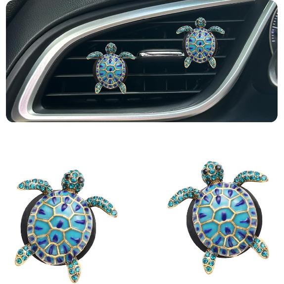 Sea Turtles Car Decor,Cute Beach Themed Air Freshener Vent Clips,2Pcs Glamorous Blue Turtle Coastal Car Accessories Interior Decoration For