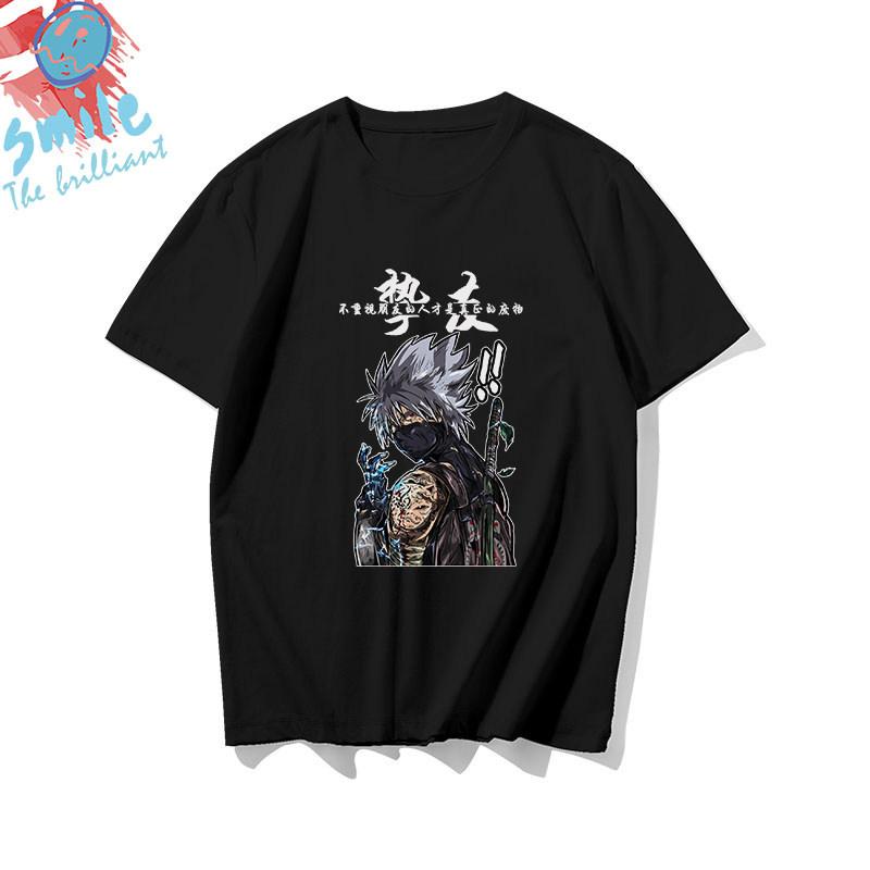 Black childrens Tshirt Japanese anime Naruto peripheral pure cotton printed parentchild outfit summer casual loose Tshirt