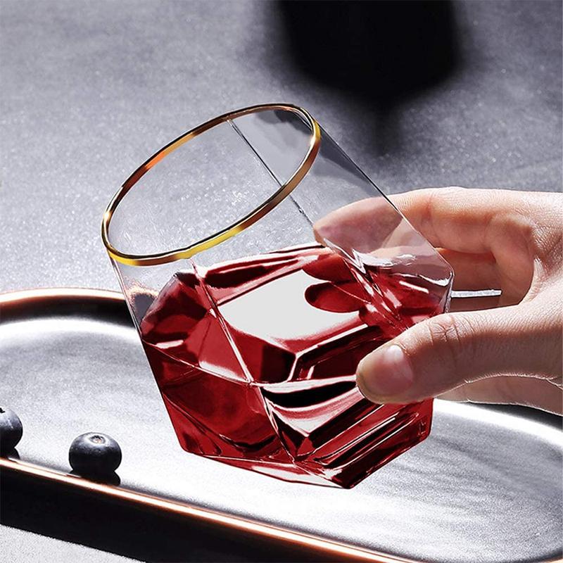 Европейский стиль с золотым краем пластиковый шестиугольный бытовой прозрачный стакан для виски шестиугольный иностранный бокал для вина