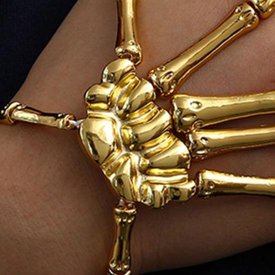 Браслет-кольцо со скелетом в стиле панк, браслет на Хэллоуин с черепом и пальцами, регулируемый цельный браслет для женщин и мужчин, кольцо на палец