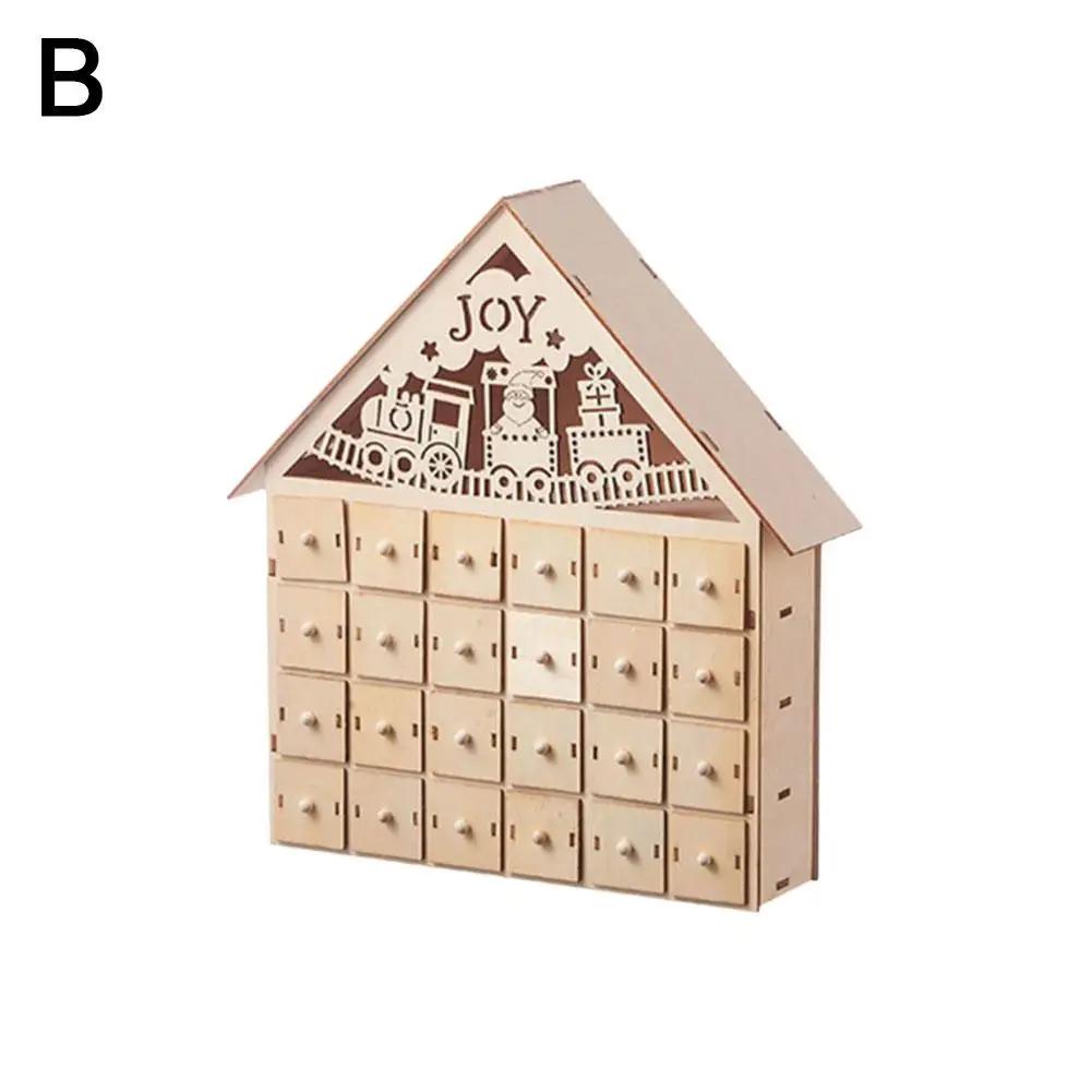 Рождественский светодиодный деревянный адвент-календарь с 24 ящиками, 24-дневное адвент-световое украшение, праздничный календарь обратного отсчета, сделай сам, Рождество, B0X2