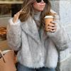 Женская модная укороченная куртка из искусственного меха, пальто с длинным рукавом, застегивающаяся на кнопки спереди, женская верхняя одежда, шикарный воротник с лацканами, толстое пальто