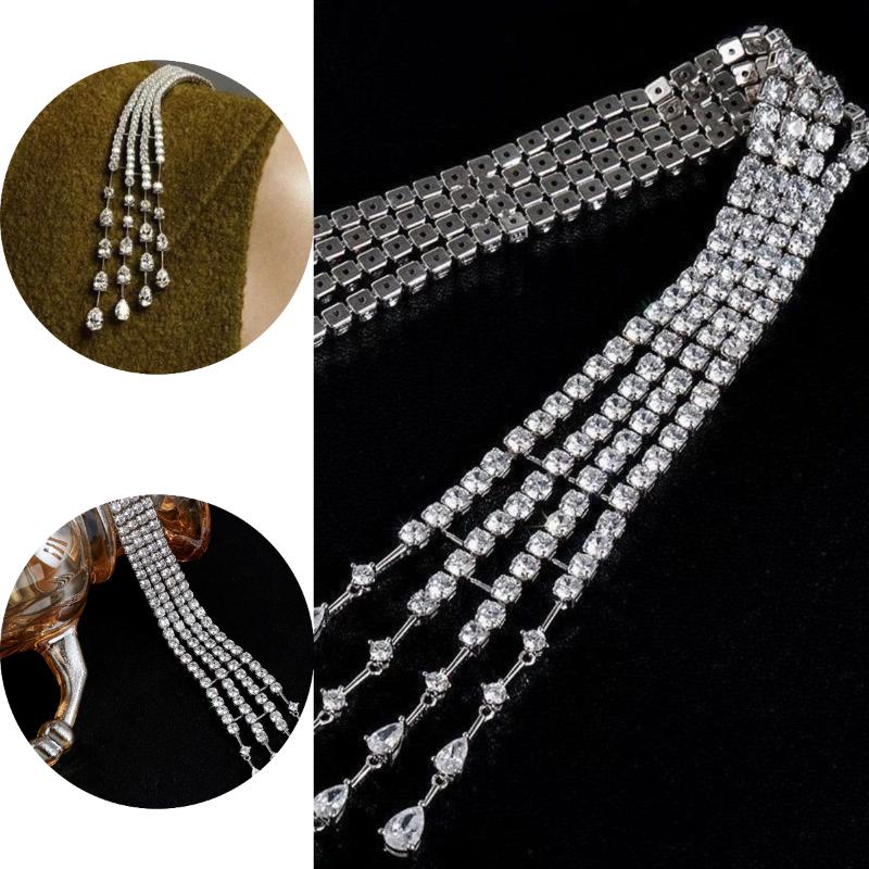 Hot! Light Luxury Exquisite Crystal Meteor Long Tassel Brooch Pin For Women Fashion Shoulder Chain Jewelry Party Gifts