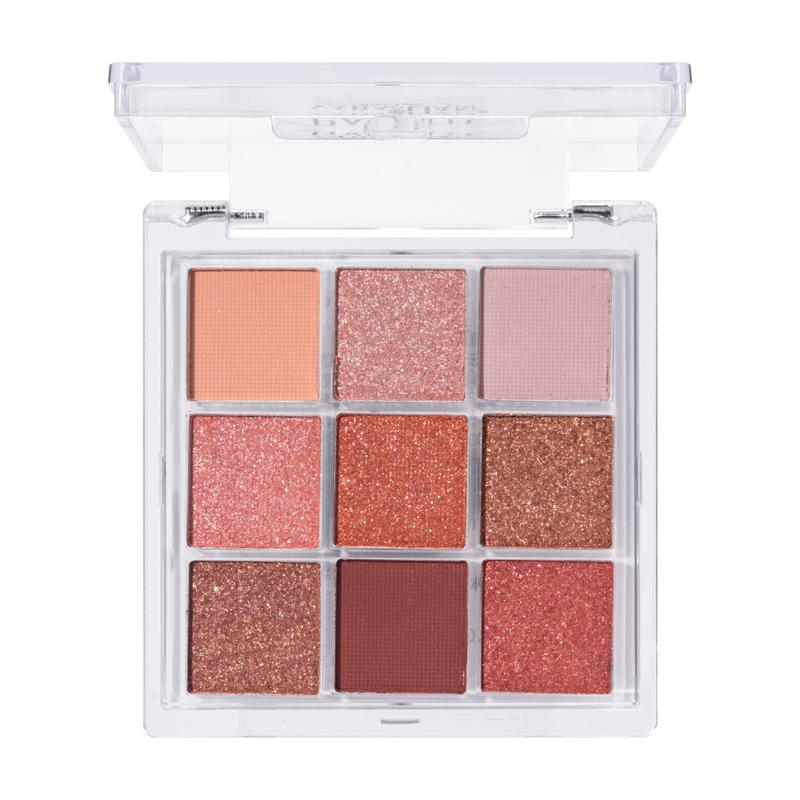 9-Color Glitter Eyeshadow Palette Pink Pearly Eyeshadow Palette Korean Charming Eye Makeup Palette Shiny Eye Shadow Eye Pigments
