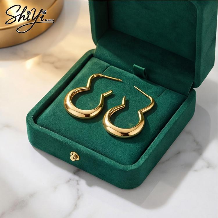 14K Gold Plated Copper Gourd Shaped Hoop & Huggie Earrings Open Teardrop Trendy Party Daily Wear Fashion Jewelry