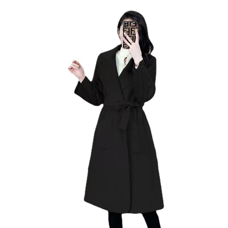 Women's Winter Warm Tweed Coat Knee-length Slim Coat Business Windproof Warm Coat