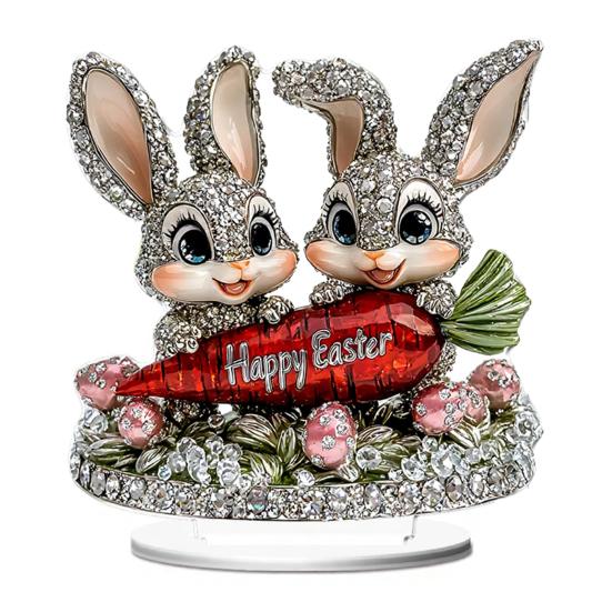 Easter Bunny Acrylic Table Sign 2D Flat Colorful Eggs Rabbit Decoration Home Living Room Valentine's Day