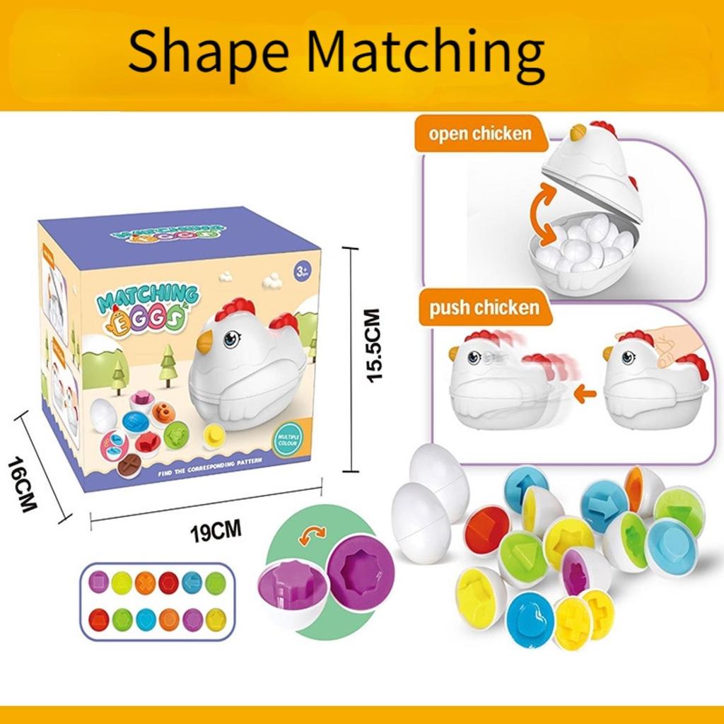 Color Matching Game Shape Sorter with 6 Toy Eggs, Fine Motor Skills Sensory Toys, Montessori Educational Toys Easter Gifts for 3 4 5 6 Girls Boys Baby