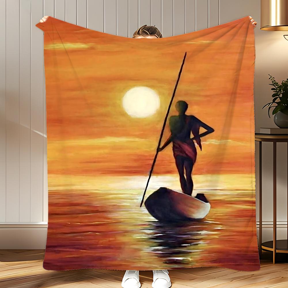 Abstract Painting African Living Throw Soft Coral Fleece Blanket 310gsm Fluffy Warm Throw for Sofa Bed Couch Bedroom Decor