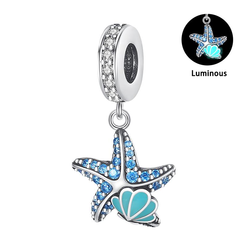 Лето S925 серебряный цвет ракушка жемчуг рыбий хвост светящийся океан серии Подвески бусины подходят S925 оригинальные браслеты DIY ювелирные изделия