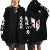 Women's Oversized Zipper Shirt Harajuku Japanese Anime Cartoon Demon Slayer Printed Jacket Spring Warm Long Sleeve Top