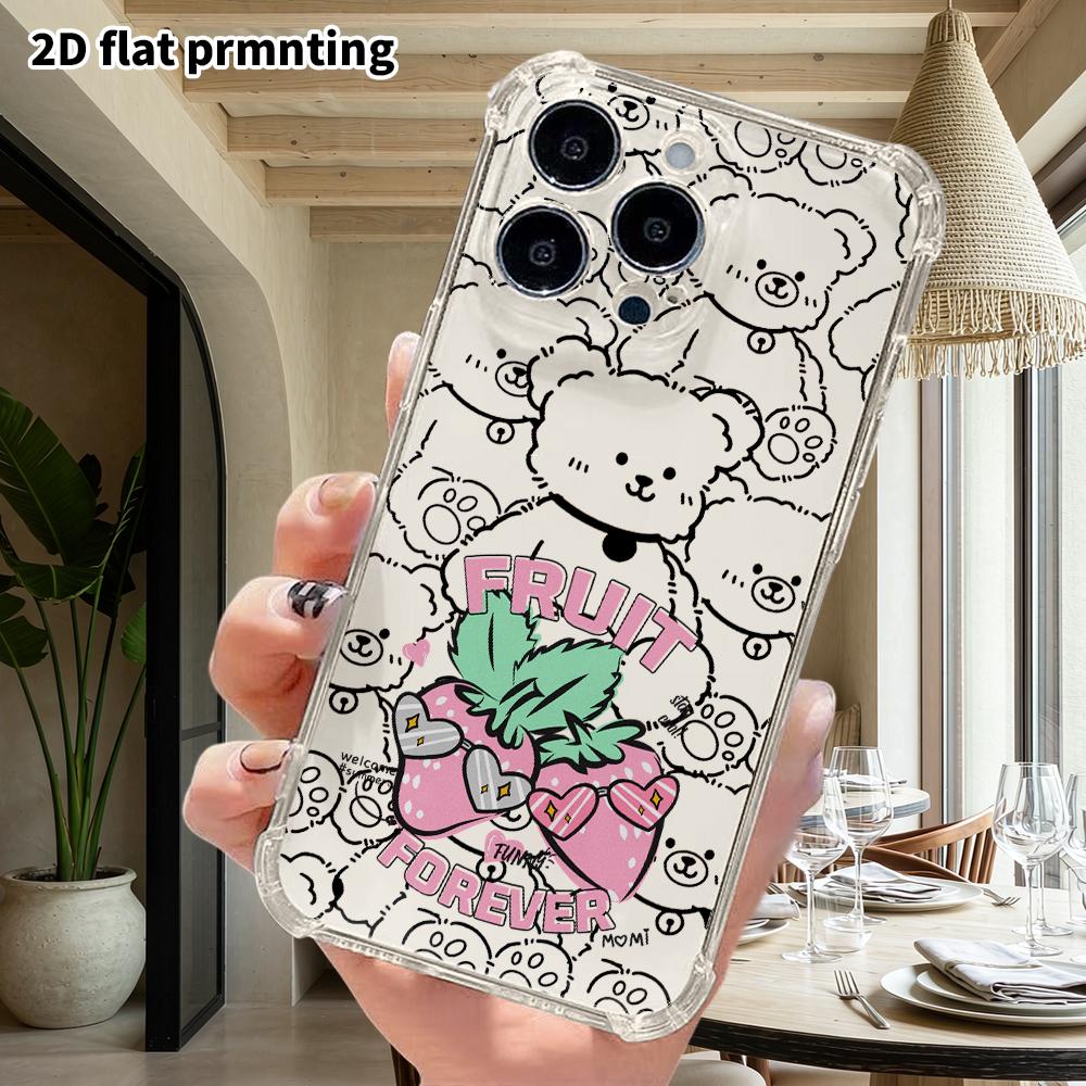 Чехол для телефона: 2D плоский, подходит для iPhone 18 17 16 15 14 13 Pro, прозрачный чехол с защитой углов, мультяшная клубника, подарок на Рождество и Хэллоуин