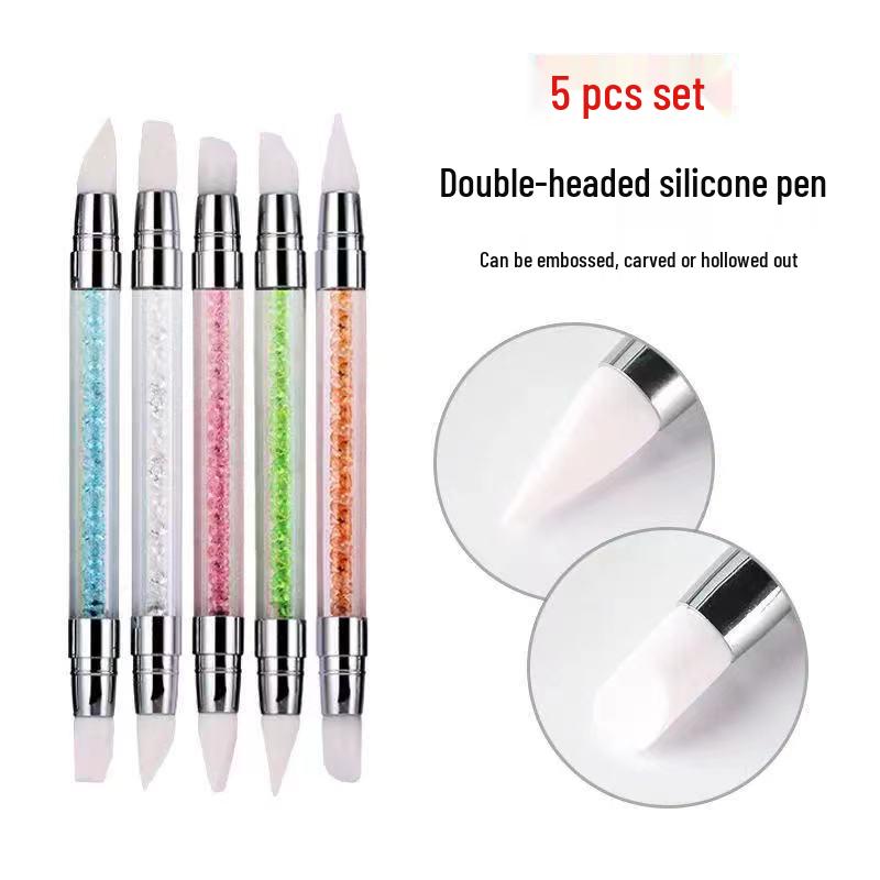 Набор силиконовых ручек для лепки и тиснения ногтей - 5 шт. с мягкими наконечниками и стразовым держателем