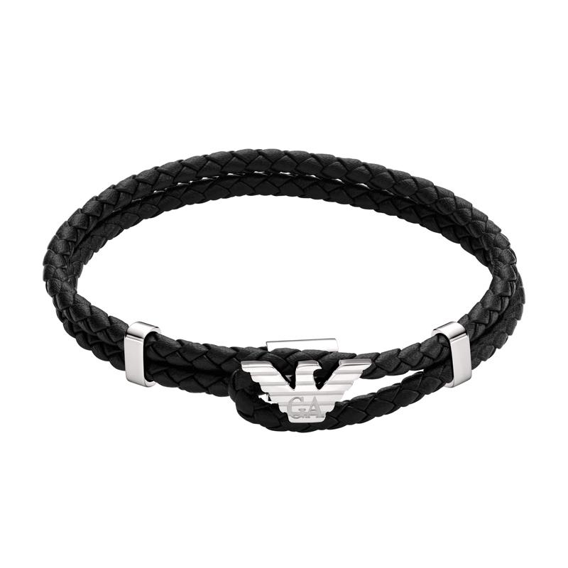 Emporio Armani Модный Плетеный Трендовый Мужской Кожаный Браслет Мужской Черный EGS3237040