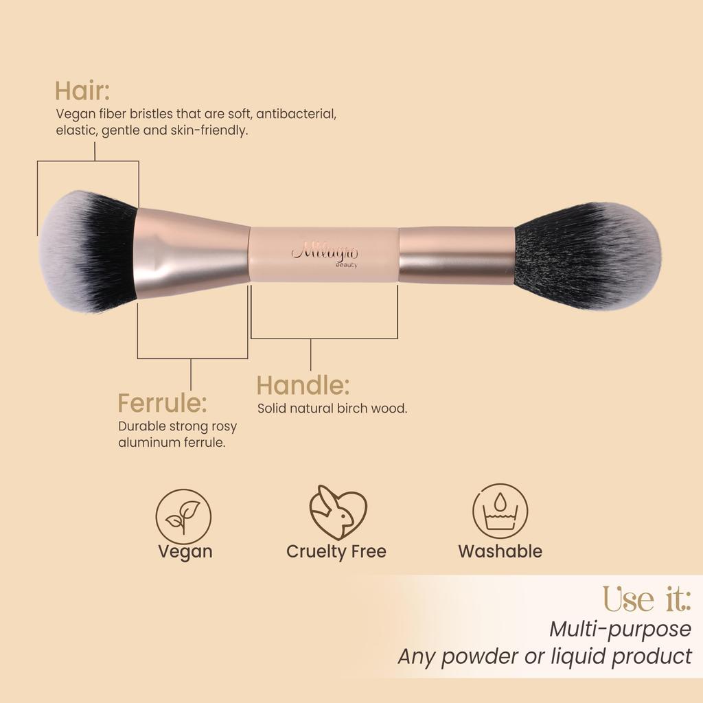 Milagro Beauty Двусторонний макияж-кисть Double Duty - Для кремовых и пудровых текстур, Ультрамягкая веганская щетина, Профессиональный финиш и дизайн, удобный для путешествий