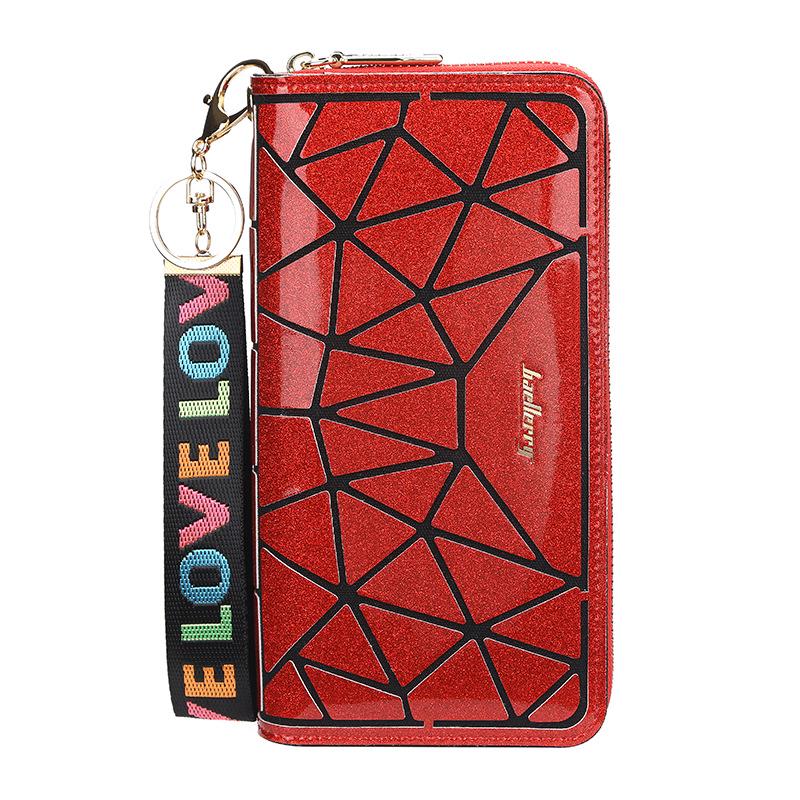 Women's Fashion Shiny Long Wallet with Lanyard Pu Leather Clutch Bag Zipper Cell Phone Bag Ladies Multi-card Coin Purse