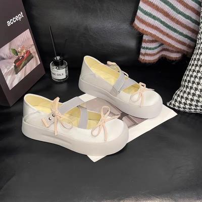 Туфли-лодочки с бантом на платформе, женские туфли Мэри Джейн, удобные новые женские туфли с перекрестными ремешками и круглым носком, повседневные туфли Мэри Джейн без застежек