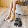 Summer New Women's Slippers Square Toe Grace Narrow Band Solid Casual Sandals Waterproof Block High Ladies Shoes