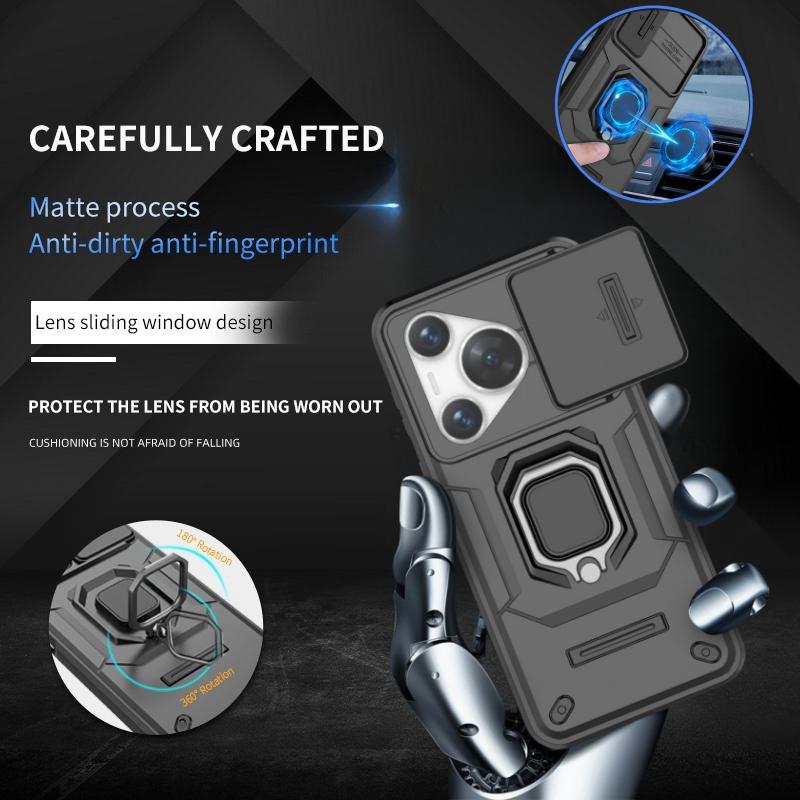 Shockproof Armor Funda For Huawei Pura 70 Pro Case Slide Camera Lens Protect Ring Stand Phone Cover For Pura70 Pro + Plus Capas