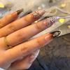 Съемные накладные ногти ручной работы с леопардовым принтом и резным дизайном