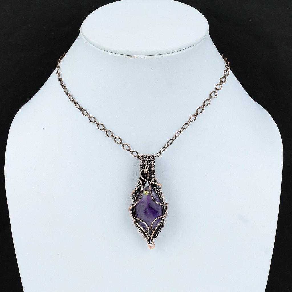 Подвеска со звездным аметистом, подвеска из медной проволоки, подвеска из натурального драгоценного камня, подвеска из медной проволоки, ювелирное изделие в подарок для него, антикварная подвеска ручной работы