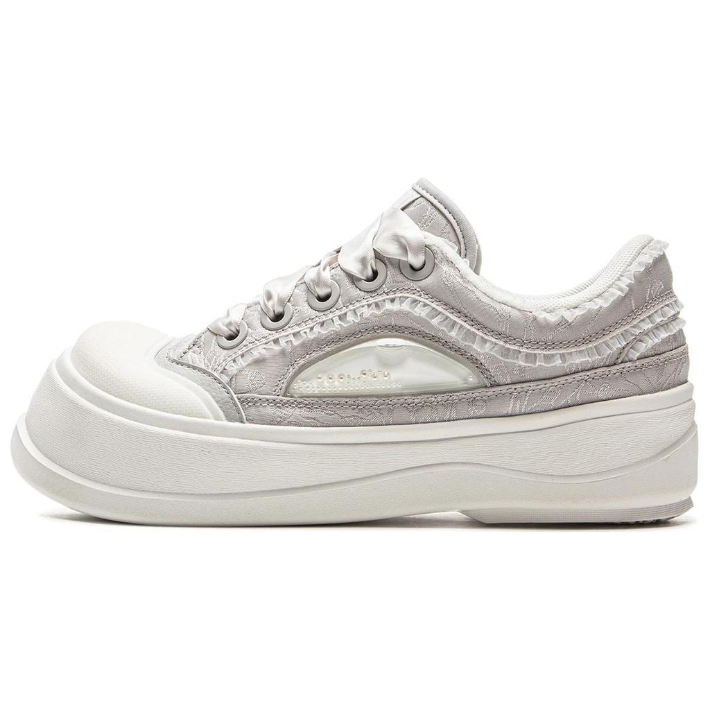 Li Ning Honey Thick Sole Platform Sneakers Classic Comfortable Trendy Non-Slip Wear-Resistant Low-Top Women Sneakers White Gray AGCV096-5