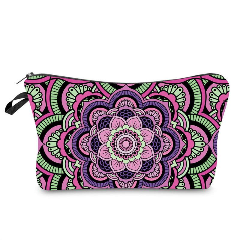 Trendy Vintage Mandala Flower Makeup Bag Handbag For Travel Polyester Lining Various Color Options