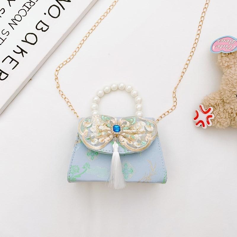 Lovely Geometric Patterned Shoulder Bag For Kids Featuring Chic Tassels And Elegant Pearls