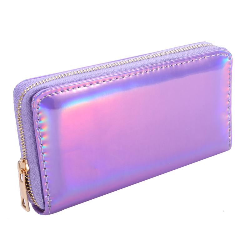New Lanyard Laser Holographic Wallet Women Long Purse Female Clutch Bag Women Wallets Purses Zip Phone Pocket Carteras