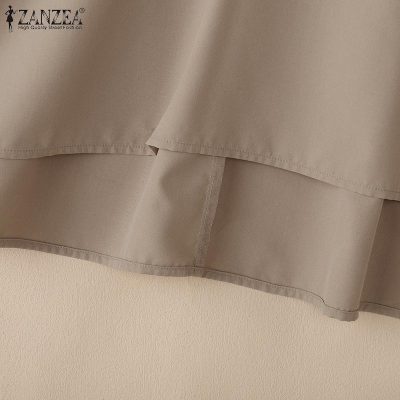 ZANZEA Women Casual V-neck Solid Color 3/4 Loose Blouse