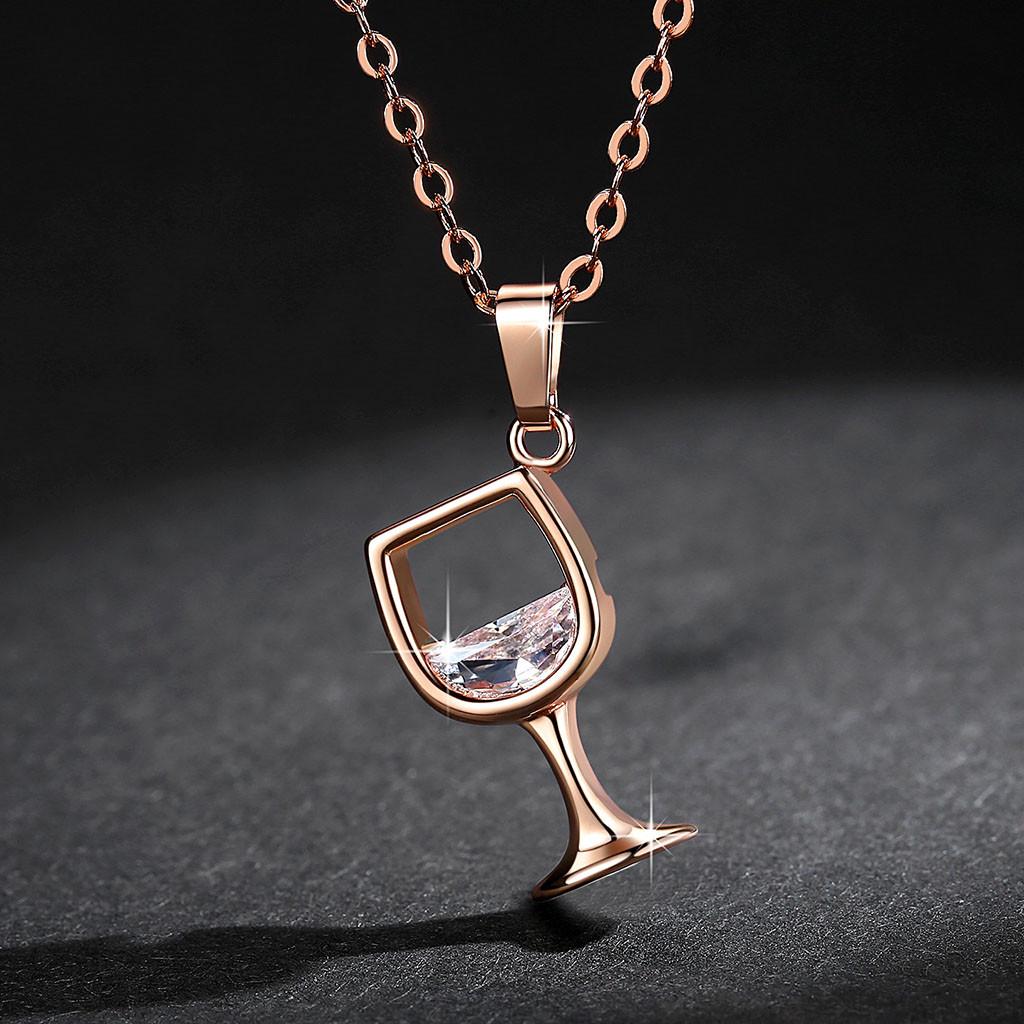 Женский бокал для вина, кулон с цирконием, длинная цепочка, ожерелье, ювелирный подарок