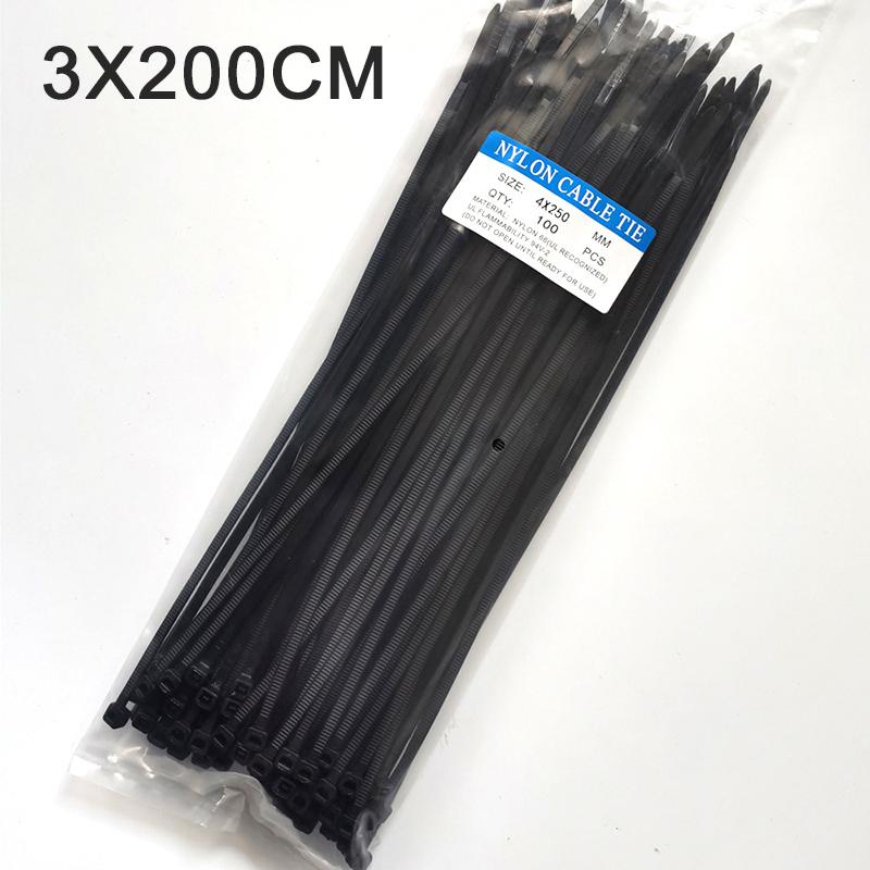 Самоблокирующиеся пластиковые нейлоновые стяжки, 100 шт., набор нейлоновых кабельных стяжек, 3X200, петля, проволочная обмотка