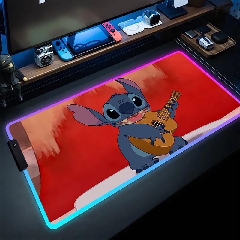 RGB Стич Светящийся Коврик для Мыши ПК Кавайи Аниме Цветной Коврик для Мыши XXL Игровой Шкаф Ковер для Клавиатуры Ноутбука Игровой Расширенный Коврик для Стола