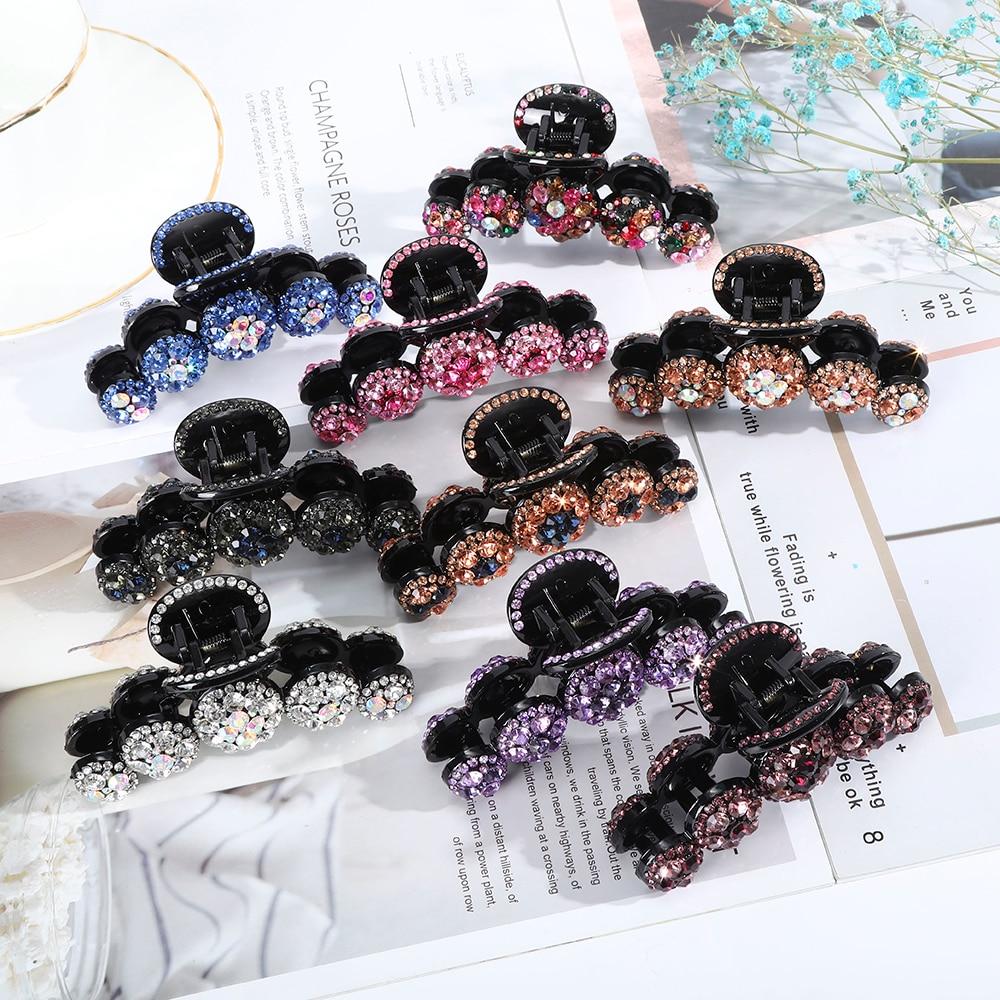 Women Big Rhinestone Hair Claws Crab Hairpins Crystal Hair Clips Barrettes Ponytail Hair Accessories