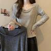 Large Size Women's Square Neck Autumn/winter Long Sleeved Inner Knitted Top Solid Shirts