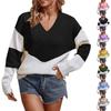 Women's Casual Fashion 2022 Long Sleeved Knitting Contrast Color Sweater Top