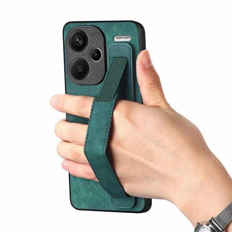 Кожаный чехол-держатель с ремешком на запястье для XiaoMi 15T 14T Pro 13T 12T 11T 10T POCO X7 Pro X6 X5 RedMi 13C 15C RedMi Note 13 12 Pro Plus 11 11S