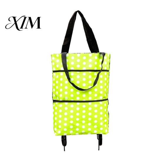 Space Saving Travel Luggage Cart Foldable Shopping Bag with Wheels, Lightweight Portable Large Capacity Grocery Reusable Rollers Cart, Waterproof