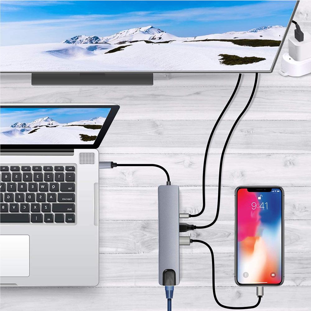 8-в-1 USB-C хаб с Gigabit Ethernet, портом RJ45 и док-станцией USB 3.0
