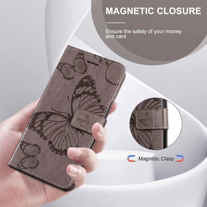 Coque de Protection - BOOLING - pour Samsung Galaxy A17 4G/5G - Rabat Effet Cuir Motif Papillon Marron