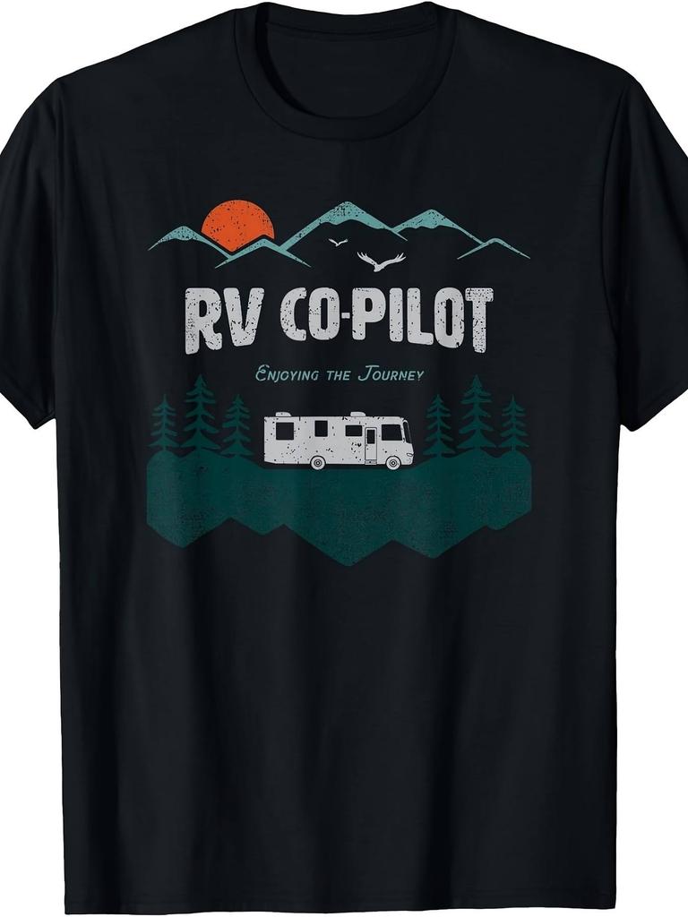 RV Copilot Camping Motorhome Travel Vacation Gift T-Shirt Retro Casual Short-Sleeve T-Shirt with Rou