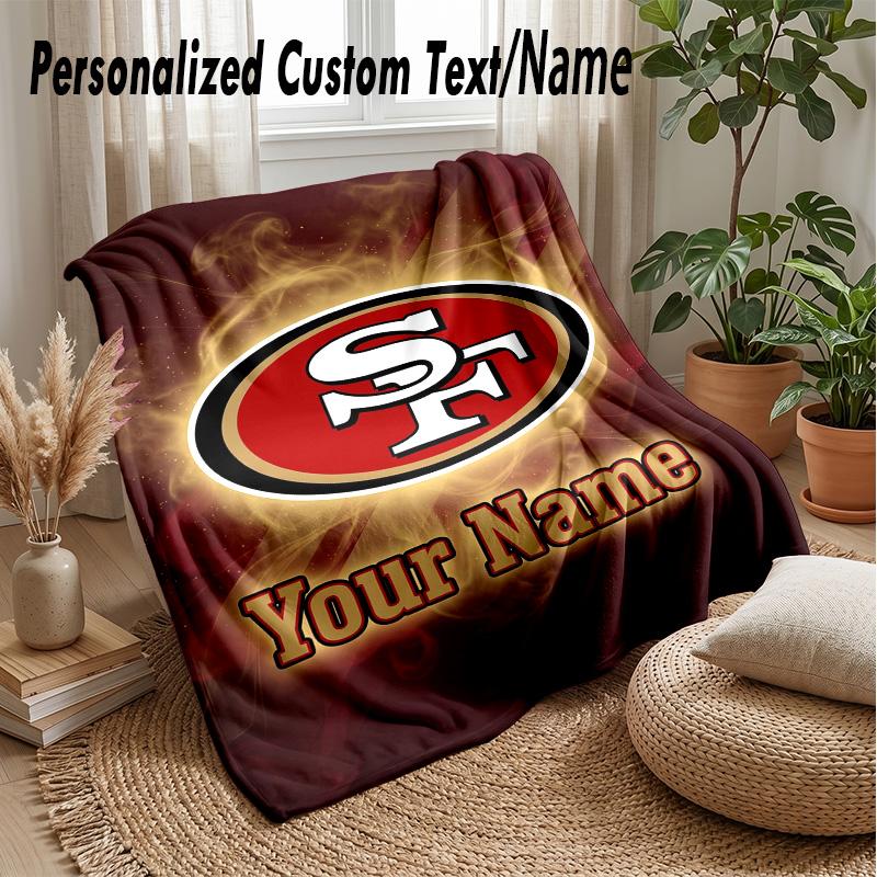 San Francisco 49ers Custom Flannel Throw Blanket Print Your Name Text Soft Warm Blanket Holiday Present