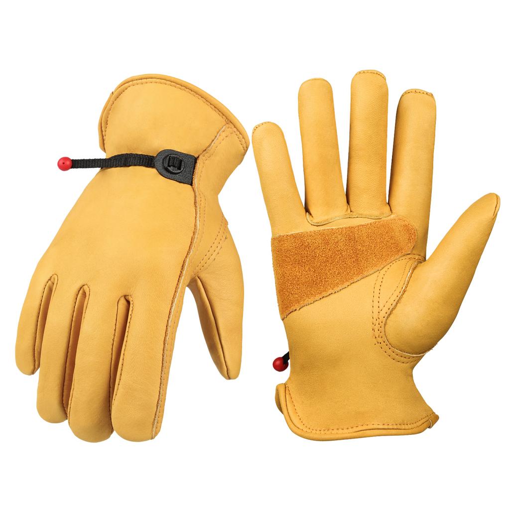 Security Protection Gloves Cowhide Leather Gardening Gloves With Reinforced Palm Stretchable Wrist Tough Working Glove For Wood