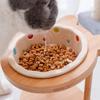 Wooden Stand Cat Ceramic Bowl Ergonomic Anti Vomiting Bowl Dog Cat Feeder  For Cat Dog