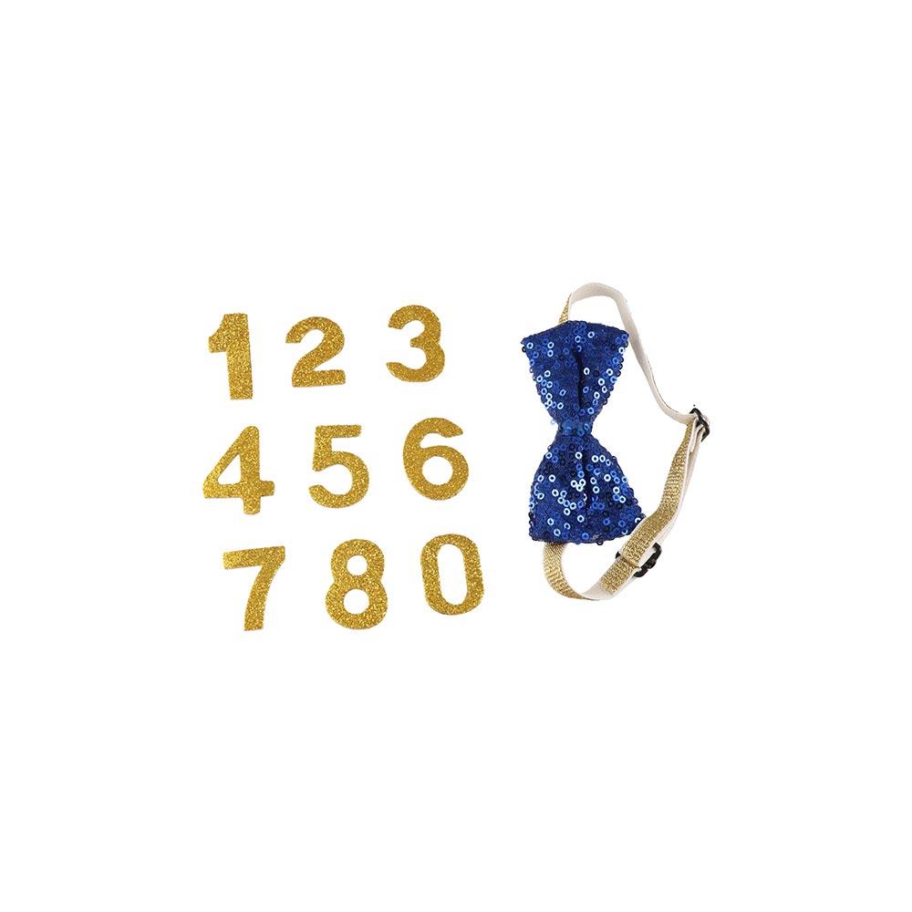 Pet Bow Tie Decorative Pet Birthday Set Adjustable Blue Dog Sequins Hat Polyester Dog Birthday Triangle Scarf Birthday Party