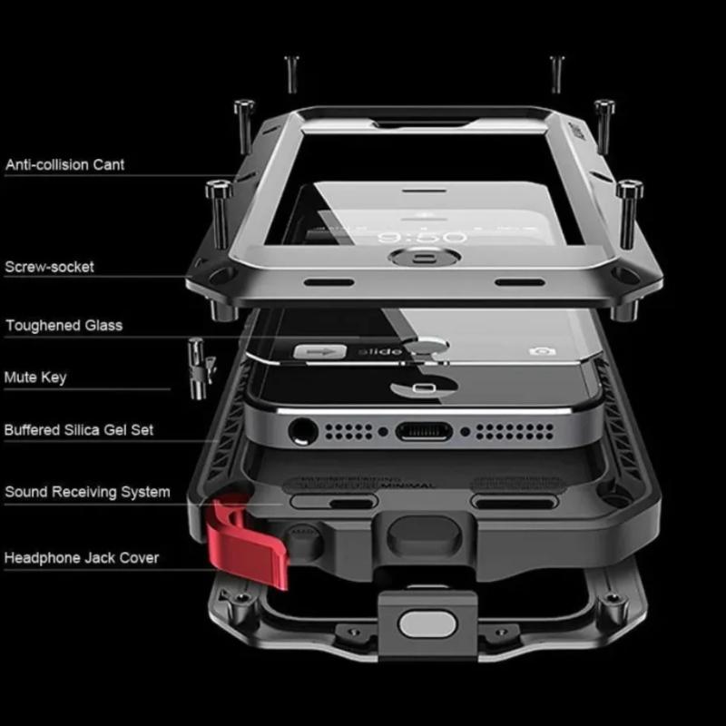 For iPhone 17 Air 16e 15 14 13 12 11 Pro Max XS XR 8 7 Plus Tank Armor Metal Case Shockproof Aluminum Cover Glass Screen Protect