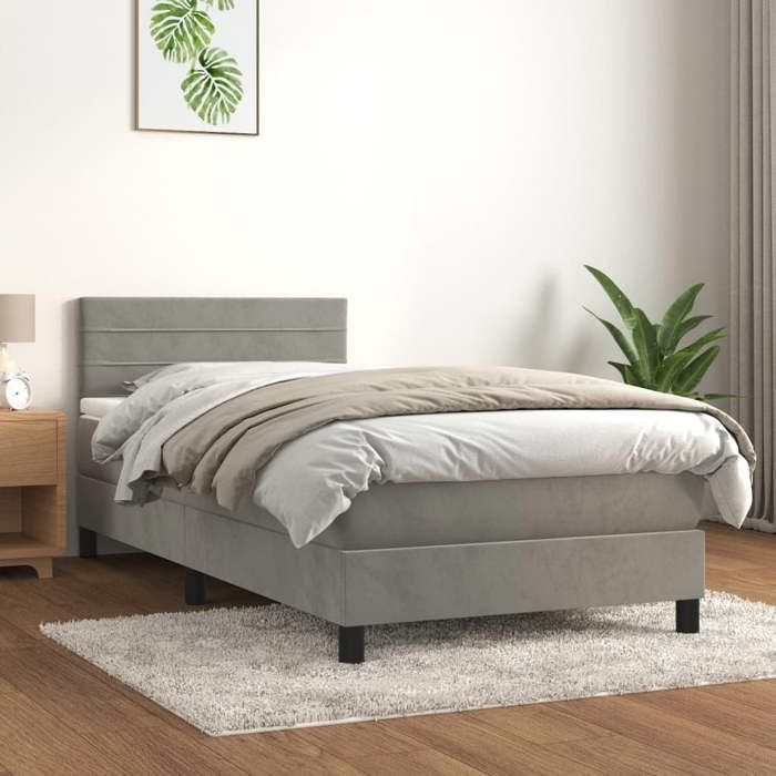 Maison Exclusive - Sommier à lattes de lit et matelas Gris clair 90x190 cm Velours